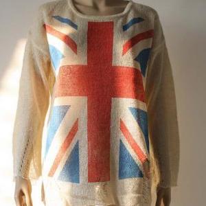 Flag Hole Tore Holes Round Neck Sweater Knit..