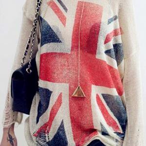 Flag Hole Tore Holes Round Neck Sweater Knit..