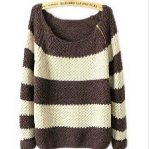 Striped Long-sleeved Cardigan Sweater #092305ad