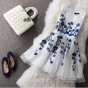 Fashion blue embroidered dress #091909AD