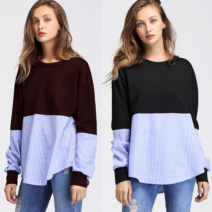 Women's Fashion Striped Long-sleeved Round Neck Sweater